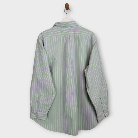 Ralph Lauren Shirt Men 18-34/35 Green Blue Striped Flesh Pony Casual Button Down - Picture 3 of 9